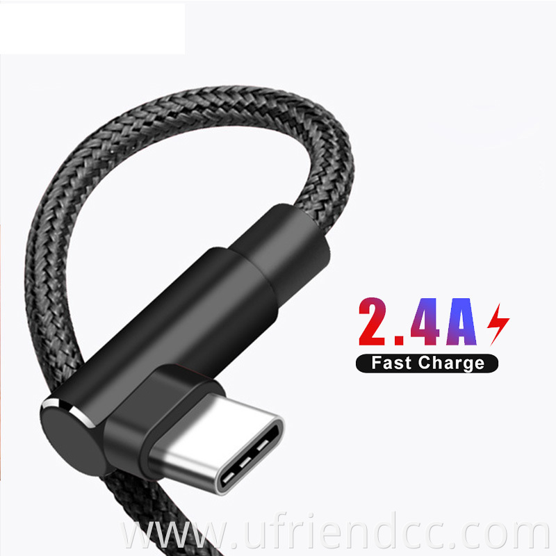Hot Sale 2.4A Fast Charging Durable Braided 90 Degree Right Angle USB Data Cable